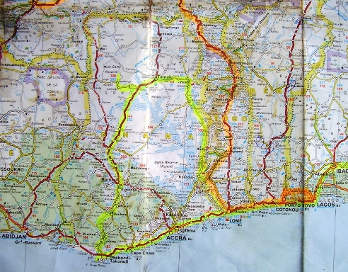 Ghana-Tourverlauf gelb markiert